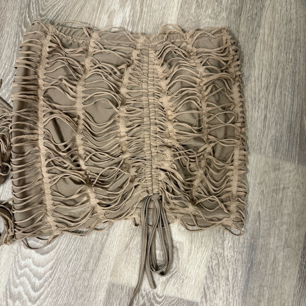 SHEIN Tan Fringe Two-Piece Set Size Large Festival Boho Hippie Costume - Picture 9 of 9